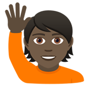 🙋🏿 Emoji Person mit erhobenem Arm: dunkle Hautfarbe JoyPixels 5.5.
