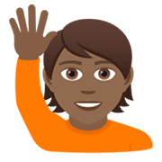 🙋🏾 Emoji Person mit erhobenem Arm: mitteldunkle Hautfarbe JoyPixels 5.5.