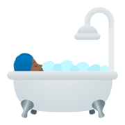 🛀🏾 Emoji Pessoa Tomando Banho: Pele Morena Escura na JoyPixels 5.5.