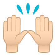 🙌🏻 Emoji zwei erhobene Handflächen: helle Hautfarbe JoyPixels 5.5.