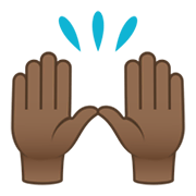 🙌🏾 Emoji Manos Levantadas Celebrando: Tono De Piel Oscuro Medio en JoyPixels 5.5.