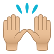 🙌🏼 Emoji Mãos Para Cima: Pele Morena Clara na JoyPixels 5.5.
