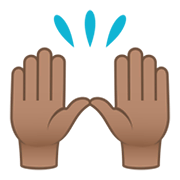 🙌🏽 Emoji Mãos Para Cima: Pele Morena na JoyPixels 5.5.