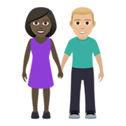👩🏿‍🤝‍👨🏼 Emoji Mann und Frau halten Hände: dunkle Hautfarbe, mittelhelle Hautfarbe JoyPixels 5.5.