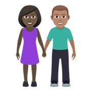 👩🏿‍🤝‍👨🏽 Emoji Mann und Frau halten Hände: dunkle Hautfarbe, mittlere Hautfarbe JoyPixels 5.5.