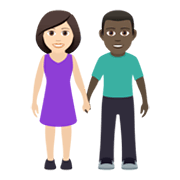 👩🏻‍🤝‍👨🏿 Emoji Mann und Frau halten Hände: helle Hautfarbe, dunkle Hautfarbe JoyPixels 5.5.