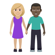 👩🏼‍🤝‍👨🏿 Emoji Mann und Frau halten Hände: mittelhelle Hautfarbe, dunkle Hautfarbe JoyPixels 5.5.