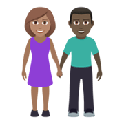 👩🏽‍🤝‍👨🏿 Emoji Mann und Frau halten Hände: mittlere Hautfarbe, dunkle Hautfarbe JoyPixels 5.5.