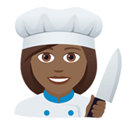 👩🏾‍🍳 Emoji Cozinheira: Pele Morena Escura na JoyPixels 5.5.