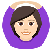 🙆🏻‍♀️ Emoji Frau mit Händen auf dem Kopf: helle Hautfarbe JoyPixels 5.5.
