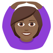 🙆🏾‍♀️ Emoji Frau mit Händen auf dem Kopf: mitteldunkle Hautfarbe JoyPixels 5.5.