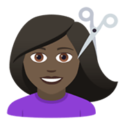 💇🏿‍♀️ Emoji Frau beim Haareschneiden: dunkle Hautfarbe JoyPixels 5.5.