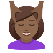 💆🏾‍♀️ Emoji Frau, die eine Kopfmassage bekommt: mitteldunkle Hautfarbe JoyPixels 5.5.