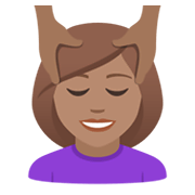 💆🏽‍♀️ Emoji Frau, die eine Kopfmassage bekommt: mittlere Hautfarbe JoyPixels 5.5.