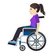 👩🏻‍🦽 Emoji Mulher Em Cadeira De Rodas Manual: Pele Clara na JoyPixels 5.5.