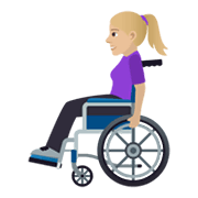 👩🏼‍🦽 Emoji Frau in manuellem Rollstuhl: mittelhelle Hautfarbe JoyPixels 5.5.