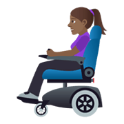 👩🏾‍🦼 Emoji Frau in elektrischem Rollstuhl: mitteldunkle Hautfarbe JoyPixels 5.5.