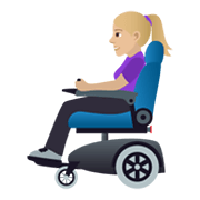 👩🏼‍🦼 Emoji Frau in elektrischem Rollstuhl: mittelhelle Hautfarbe JoyPixels 5.5.