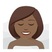 🧖🏾‍♀️ Emoji Frau in Dampfsauna: mitteldunkle Hautfarbe JoyPixels 5.5.