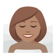 🧖🏽‍♀️ Emoji Frau in Dampfsauna: mittlere Hautfarbe JoyPixels 5.5.