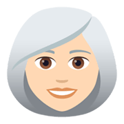 👩🏻‍🦳 Emoji Frau: helle Hautfarbe, weißes Haar JoyPixels 5.5.