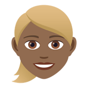 👱🏾‍♀️ Emoji Frau: mitteldunkle Hautfarbe, blond JoyPixels 5.5.