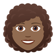 👩🏾‍🦱 Emoji Mulher: Pele Morena Escura E Cabelo Cacheado na JoyPixels 5.5.