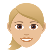 👱🏼‍♀️ Emoji Frau: mittelhelle Hautfarbe, blond JoyPixels 5.5.