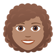 👩🏽‍🦱 Emoji Mulher: Pele Morena E Cabelo Cacheado na JoyPixels 5.5.
