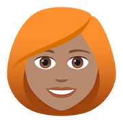 👩🏽‍🦰 Emoji Frau: mittlere Hautfarbe, rotes Haar JoyPixels 5.5.