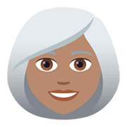 👩🏽‍🦳 Emoji Frau: mittlere Hautfarbe, weißes Haar JoyPixels 5.5.