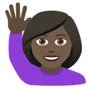 🙋🏿‍♀️ Emoji Mulher Levantando A Mão: Pele Escura na JoyPixels 5.5.