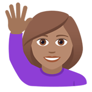 🙋🏽‍♀️ Emoji Frau mit erhobenem Arm: mittlere Hautfarbe JoyPixels 5.5.