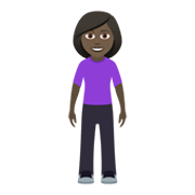 🧍🏿‍♀️ Emoji stehende Frau: dunkle Hautfarbe JoyPixels 5.5.