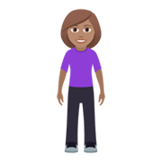 🧍🏽‍♀️ Emoji stehende Frau: mittlere Hautfarbe JoyPixels 5.5.