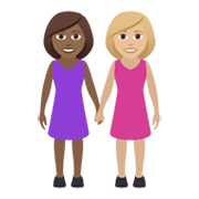 👩🏾‍🤝‍👩🏼 Emoji Mujeres De La Mano: Tono De Piel Oscuro Medio Y Tono De Piel Claro Medio en JoyPixels 5.5.