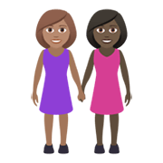 👩🏽‍🤝‍👩🏿 Emoji Mujeres De La Mano: Tono De Piel Medio, Tono De Piel Oscuro en JoyPixels 5.5.
