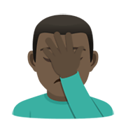 🤦🏿‍♂️ Emoji sich an den Kopf fassender Mann: dunkle Hautfarbe JoyPixels 6.0.