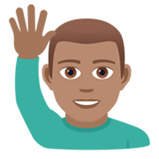 Émoji 🙋🏽‍♂️ Homme Qui Lève La Main : Peau Légèrement Mate sur JoyPixels 6.0.