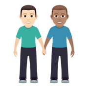👨🏻‍🤝‍👨🏽 Emoji händchenhaltende Männer: helle Hautfarbe, mittlere Hautfarbe JoyPixels 6.0.