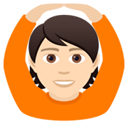 🙆🏻 Emoji Person mit Händen auf dem Kopf: helle Hautfarbe JoyPixels 6.0.