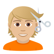 💇🏼 Emoji Persona Cortándose El Pelo: Tono De Piel Claro Medio en JoyPixels 6.0.