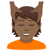 💆🏾 Emoji Person, die eine Kopfmassage bekommt: mitteldunkle Hautfarbe JoyPixels 6.0.