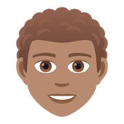 🧑🏽‍🦱 Emoji Erwachsener: mittlere Hautfarbe, lockiges Haar JoyPixels 6.0.