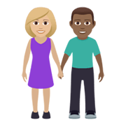 👩🏼‍🤝‍👨🏾 Emoji Mann und Frau halten Hände: mittelhelle Hautfarbe, mitteldunkle Hautfarbe JoyPixels 6.0.