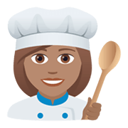 Émoji 👩🏽‍🍳 Cuisinière : Peau Légèrement Mate sur JoyPixels 6.0.