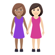 👩🏽‍🤝‍👩🏻 Emoji händchenhaltende Frauen: mittlere Hautfarbe, helle Hautfarbe JoyPixels 6.0.