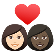 👩🏻‍❤️‍👩🏿 Emoji Liebespaar - Frau: helle Hautfarbe, Frau: dunkle Hautfarbe JoyPixels 6.5.