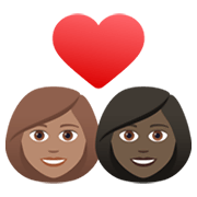 👩🏽‍❤️‍👩🏿 Emoji Liebespaar - Frau: mittelhelle Hautfarbe, Frau: dunkle Hautfarbe JoyPixels 6.5.