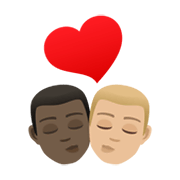 👨🏿‍❤️‍💋‍👨🏼 Emoji sich küssendes Paar - Mann: dunkle Hautfarbe, Mann: mittelhelle Hautfarbe JoyPixels 6.5.